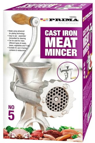 Traditional Cast Iron Meat Mincer Grinder Heavy Duty Manual Sausage, Kebab & Mince Maker for Beef, Chicken No.5 Kitchen Tool for Homes, Restaurants, Canteens