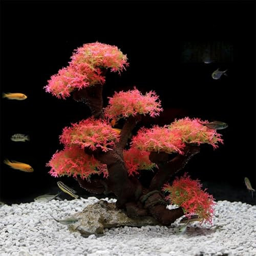 champracer Aquarium Deko Künstliche Kunststoff Pflanzen Groß Plastikpflanze Unecht Baum Dekoration Zubehör Landschaftsbaum Aquarium Dekoration (Rosa)
