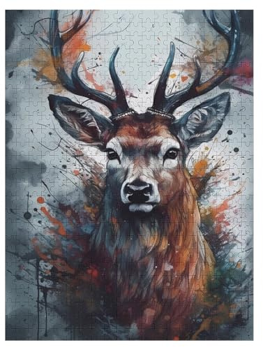 Hirsch 500 Teile Premium-Puzzles Für Erwachsene Kinder- Holzpuzzles Spaß Und Lernspiele - Perfekte Puzzle-Geschenke 55×41cm