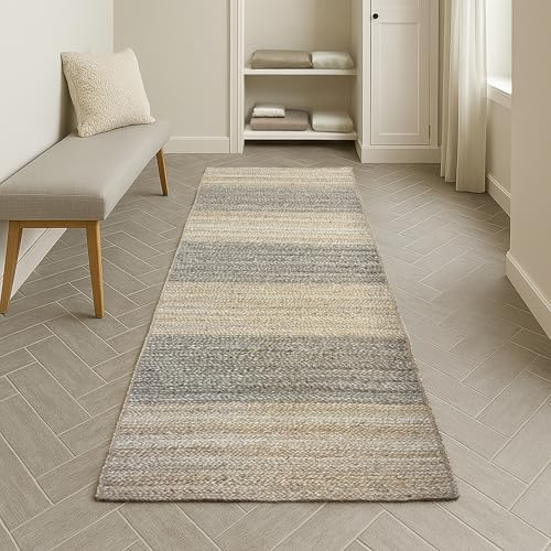MY-RUG Juteteppich 300x80 cm | handgewebt aus 100% Jute im Boho-Stil | für Wohnzimmer Schlafzimmer |Sisalteppich, Naturteppich | Naturfarben beige grau in Sisaloptik | Bast Teppich