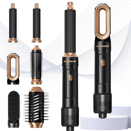 Pro Airstyler Atopskins 6 In 1 Air Styler Set, Air brush Haarstyler Ionen Föhnbürste mit 30mm Warmluft-Lockenstab | Hairstyler 1000W Haartrockner Föhn für Volumen, Trocknen, Glätten & Locken