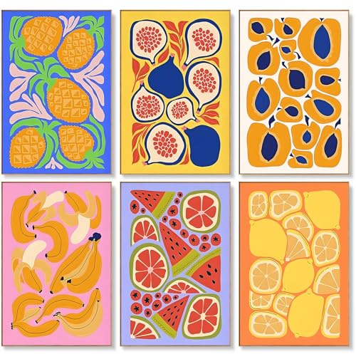 Offito Art 6 Stück Malen nach Zahlen Erwachsene, Früchte Obst, 20x25 cm | 6er Pack Malen nach Zahlen Leinwand für Anfänger, DIY Acryl Paint by Numbers for adults, für Home Décor, Ohne Rahmen