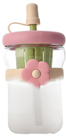 Arroopu Bouteille À Boire En Verre - Bouteille De Jus En Verre 50cl Avec Bouchon,Tasse Café Anti-Fuites Réutilisable Goblet,Pour Thé Jus Lait Boissons Froides Voyage Gym Sports Maison Femmes