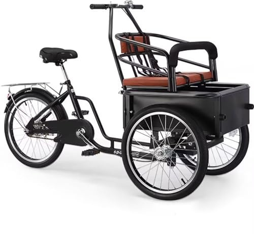 LSQXSS Dreirad mit umgekehrter Pedalanordnung und großem Vordersitz, Dreirad für Erwachsene mit Stützrädern zum Transport von Kindern und Haustieren, Doppelbremsen, 3-Rad-Fahrrad