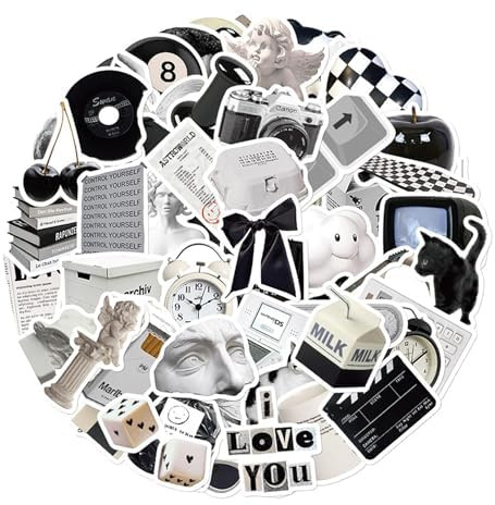 61 Stück Sticker Schwarz Weiss Set, Vintage Wasserfeste Vinyl Aufkleber, Vintage Laptop Stickers, Graffiti Wasserfeste Aufkleber, für Skateboard Laptop Handy Koffer Helm Motorrad