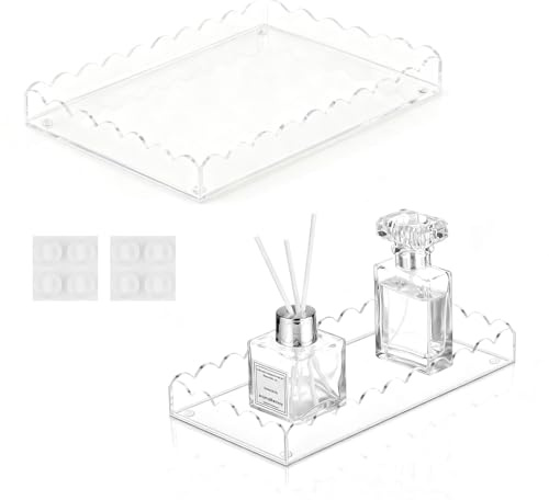 Doafoce 2 bandejas cosméticas decorativas rectangulares de encaje transparente acrílico bandeja para perfume, joyas, aromaterapia, baño, cocina, hotel