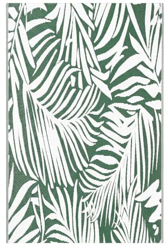 Outsunny Outdoor Teppich Wendbar mit Blätter-Muster 152 x 243 cm | Kunststoff Stroh Outdoor-Teppich für Wohnzimmer, Balkon, Garten, Terrasse, Bad, Flur und Küche