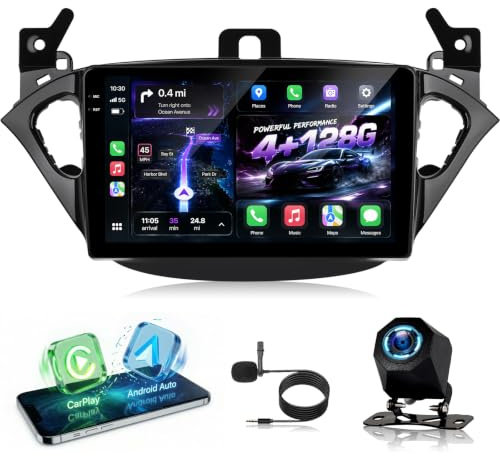 NHOPEEW 4+128G Autoradio per Opel Corsa 2015-2019 / Opel Adam 2013-2016 con Wireless Carplay e Android Auto - Schermo incell da 9 pollici Supporto WiFi GPS + Telecamera di retromarcia, Canbus