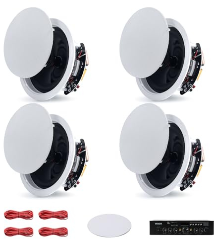 VEVOR Altavoces de Techo 165,1 mm 4 Piezas, Sistema de Altavoces para Techo con Amplificador y Bluetooth, Montaje Empotrado con Cable, para Sala de Estar, Cine en Casa, Comedor, Balcón Cubierto