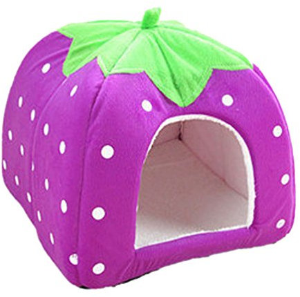 Yiiquan Haustiere Hundebett Premium Katzenhöhle Hundehütte Katzenbett Kuscheliger Erdbeere (Violett, Asia L)