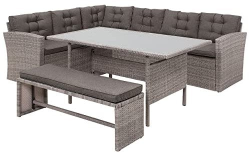 Beliani Stilvolles Gartenmöbelset Ecksofa Tisch Bank Rattan grau Viterbro
