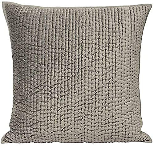 Riva Paoletti Brooklands Luxury Feather Filled Cushion - Silver Grey - Velvet Feel Quilt Design - Piped Linen Border - Decorative Tie Fastenings - 55 x 55cm (22 x 22 inches) - Designed in The UK, Synthetic