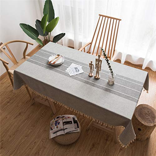 X-Labor Abwaschbar Tischdecke mit Quaste Eckig Wasserdicht Baumwolle Leinen Tischtuch Tischwäsche Pflegeleicht Garten Zimmer Tischdekoration Grau 140 * 180cm