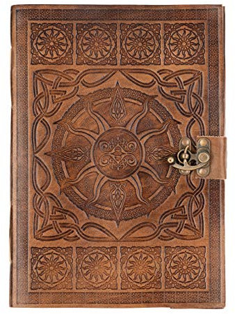 DreamKeeper Lederjournal für Männer und Frauen - Sorcha Ledernotizbuch A4 mit keltischem Design und Bronzeschloss | Vintage Tagebuch, Buch der Schatten und Skizzenbuch Art Journal