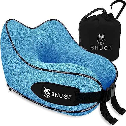 SNUGL Nackenkissen Memory Foam Waschbar & Verstellbar | Kuscheliges Nacken Reisekissen Für Flugzeug, Auto & Unterwegs | Reise-Kissen Nackenhörnchen, Neck Travel Pillow (Hellblau, Kindergröße)