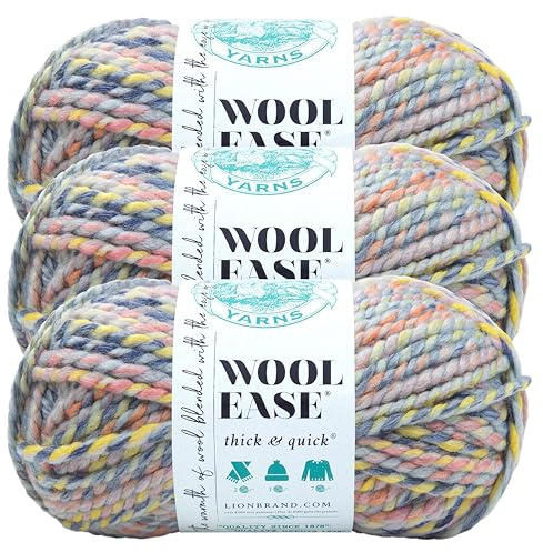 Lion Brand Yarn, Wool-Ease Thick & Quick Yarn, Dreamcatcher Rainbow, 3 Pack