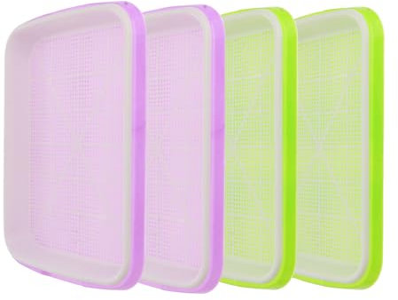Cabilock 4 Set Sprouting Seed Tray with Lid, Microgreens Sprouts Growing Kit Propagators, Seedling Sprouter Plant Water Planting Containers for Mung Beans Wheatgrass Alfalfa (Random Color)