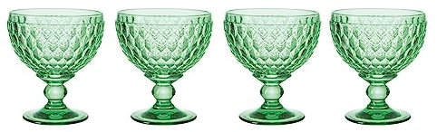 Villeroy & Boch Sektschalen Boston Coloured, 4er Set, Green, 398 ml, Farbige Dessertschalen mit Facettenmuster, Kristallglas, Spülmaschinengeeignet