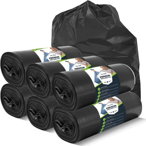 BOLSAS DE RESIDUOS 120L - negro, 200 bolsas - 8 rollos - Resistente al desgarro - Bolsa de residuos XXL - Tipo 100 Extra - 70 µ - 700x1100 mm Bolsa de basura de alta resistencia