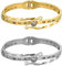 JewelryWe Schmuck 2pcs Armreif Damen Römische Ziffern Edelstahl Strass Armband Armspange mit Gravur Geschenk für Frauen Mädchen Muttertag Valentinstag Gold Silber