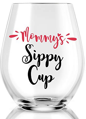 Mommy's Sippy Cup Wine Glass, Mother's Day Gift for Her, Mom, New Mom, Wife, Valentines Day Gifts for Mom, Pregnant Mom Gifts, Funny Birthday Gifts for Mom from Daughter, Son