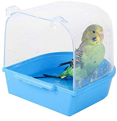 Sertay Bagno per Uccelli, 13.8 * 13.4 * 14cm Vasca da Bagno per Pappagalli, Accessori Per Gabbia per Uccelli da Bagno per Pappagalli, Per Gatti, Fringuelli, Pappagallini, Funghi Bianchi(Blu)