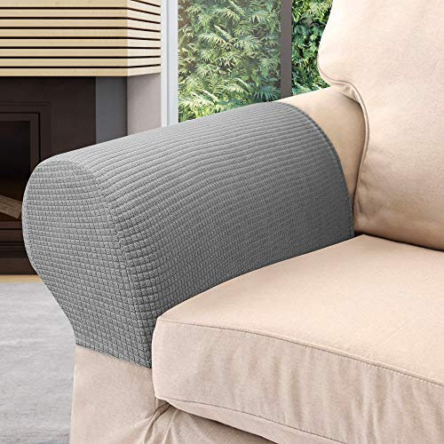 Beenle-Icey Sofa Armlehnenbezüge,1Paar Elastisch Armlehnenschutz, Couch Armlehnenschoner, Sessel Armlehnenschoner, Abnehmbar Möbelschutz Bezüge (Hellgrau)