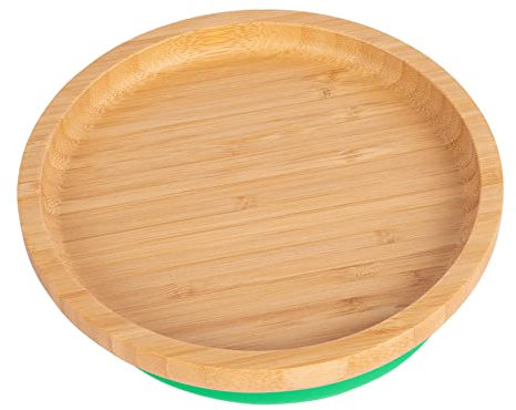 Tiny Dining Baby Plate with Suction Cup - Round - Green - Divided Non-Slip Bamboo Self-Feeding Baby Weaning Plate for Babies, Toddlers, Children