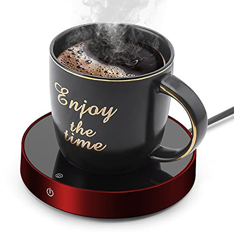Suewow Chauffe-café, Chauffe-Tasses, Chauffe-Tasses de Table, Chauffe-Boissons électrique avec 3 réglages de température, avec Protection Auto on/Off et Auto Power Off. (Rouge)