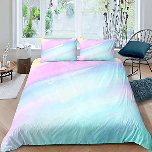 feelingyou Aquarell Regenbogen Tröster Bettbezug 135x200cm, Pastell Tie Dye Design Bettwäsche Set, Moderne Mode Bunte Bettbezug für Mädchen Frauen Schlafzimmer Dekorationen, Mehrfarbig