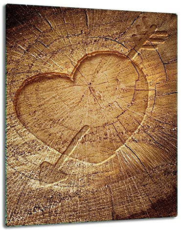 TMK | Herdabdeckplatte 40x52 Einteilig Glas Elektroherd Induktion Herdschutz Spritzschutz Glasplatte Deko Schneidebrett Holz Herz