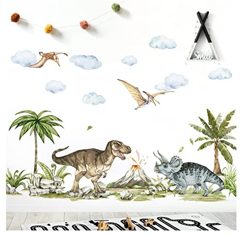 Grandora XXL Dinosaurier Wandtattoo für Kinderzimmer Wandsticker Jurassic World Tiere Wandaufkleber Deko DL855-3
