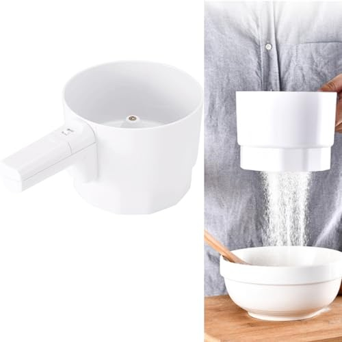 batteriebetriebener Hand-Mesh-Shaker,Elektrisches Mehlsieb, becherförmiges Pulverstreuer-Sieb, für Küche, Kochen, Backen, Gebäck (weiß), Mehlsieb Elektrisches Backmehlsieb elektrischer Sichter Si