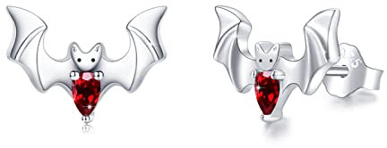 TRISHULA Fledermaus Ohrringe 925 Sterling Silber Hypoallergene Roter Zirkonia Ohrstecker Tier Ohrringe Fledermaus Schmuck Geschenk für Damen Mädchen Frauen