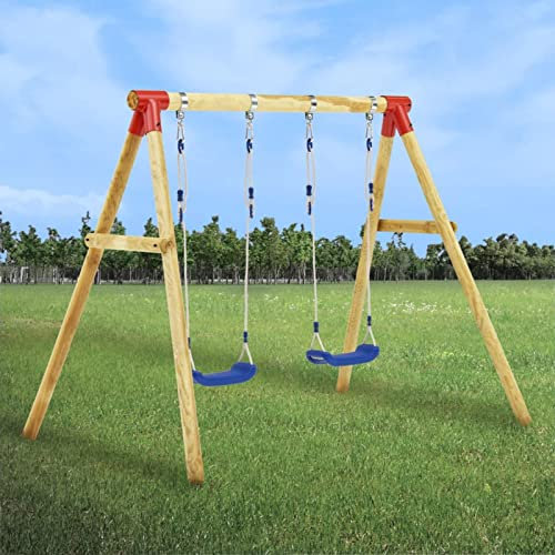 Susany Schaukelgestell mit Verstellbaren Seilen Schaukel Schaukelgerüst Kinderschaukel Gartenschaukel Doppelschaukel Kiefernholz