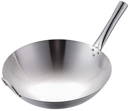 Wok - Ø 30 cm, Pentole Padella Wok A Fondo Tondo Padella Tradizionale In Acciaio Inox Con Manico Padella Cucina Pentole Cucina 240°C - Inossidabile