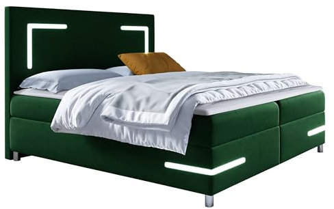 Mirjan24 Boxspringbett Leleni mit LED-Beleuchtung Continentalbett Doppelbett mit 2 Bettkästen Matratze + Topper Polsterbett Bett mit Kopfteil für Schlafzimmer Bettgestell (Fresh 13, 200 x 200 cm)