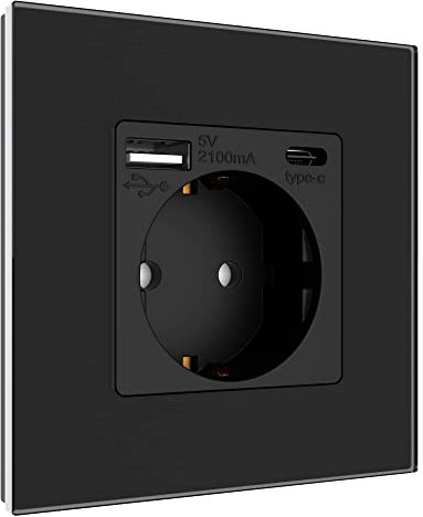 PULSAR Steckdose USB-C USB-A Schnell-Ladegerät Standard Schuko Steckdose 16A 1 Fach Unterputz mit USB Typ C, A Intelligente Erkennung Wandsteckdose Einzelsteckdose Quick Charge für Büro Zuhause