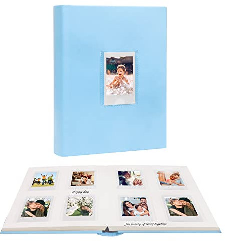128 Hüllen Fotoalbum mit Schreibfläche, Frontfenster, Für Polaroid Fotoalben 3 Zoll Kompatibel mit Fujifilm Instax Mini 12 11 9 99 8 40, Polaroid 300, HP Sprocket, K-Pop Fotokarten (Blau)