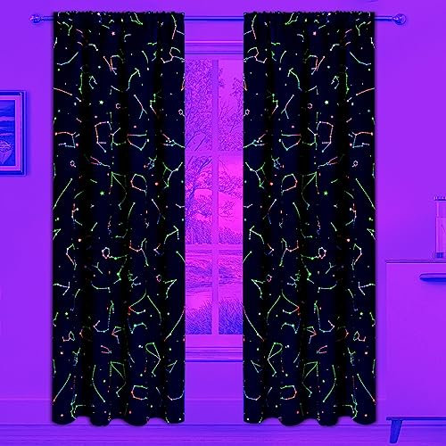 FRAMICS Verdunkelungsvorhänge für Schlafzimmer, Schwarzlicht-Konstellationsvorhänge, Galaxie-Sterne, Fenstervorhänge, Stangentasche, Raumverdunkelungsvorhänge für Wohnzimmer, Set (bunt, 132x213 cm)