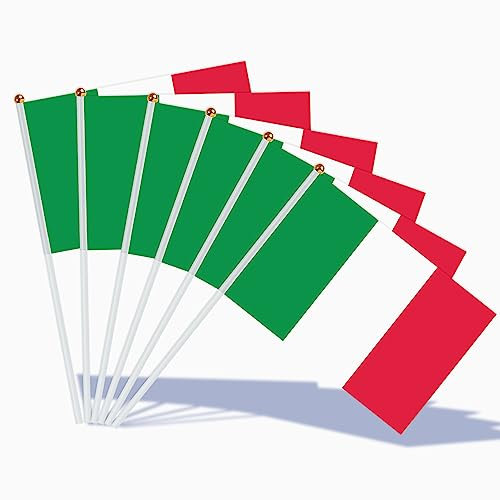 AhfuLife Banderas de Mano de Italia 15 piezas, Bandera Italia Pequeña con Palo Decoraciones de la Copa Europea, Banderas Italia para el Campeonato de Fútbol, Eventos Deportivos 14x21 cm