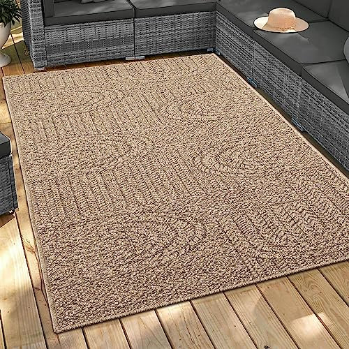 CARPETIA Außenteppich In- & Outdoor Teppich 140x200 cm Sisal-Optik natürlich beige braun Garten Terrasse Balkon Küche