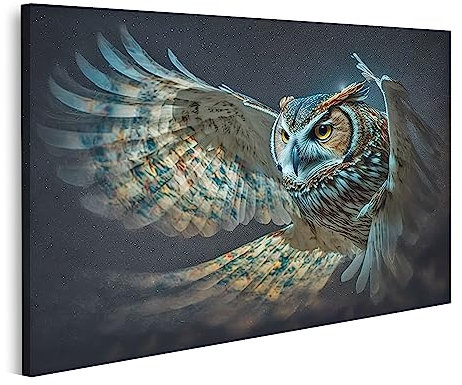islandburner Bild auf Leinwand Eule mit ausgebreiteten Flügeln Fliegende dunkle Wildtiere Vögel Bilder Wandbilder Poster JBOL-1P