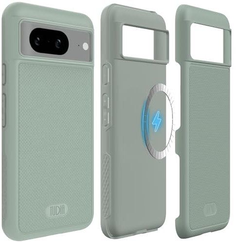 TUDIA MergeGrip kompatibel für Google Pixel 8 Hülle 2023, [MagSafe-kompatibel] Schlanke Doppellagige Erhöhte Kante rutschfest Magnetisch [eingebauter Magnet] in Militärqualität – Grüne Lilie