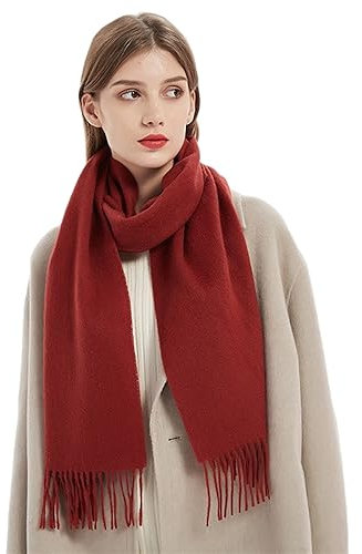 Momooda Schal Damen Winter aus 100% Wolle Weicher, Warm Wolle, Modische, Elegante Schals mit Quaste, Rostrot