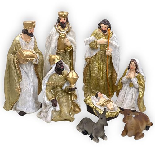 MIJOMA Wunderschöne Krippenfiguren für Weihnachtskrippe - Handbemalte Kunststein-Figuren - Perfekte Weihnachtsdekoration in verschiedenen Sets & Stilrichtungen zur Auswahl (8-teilig - 13cm hoch)