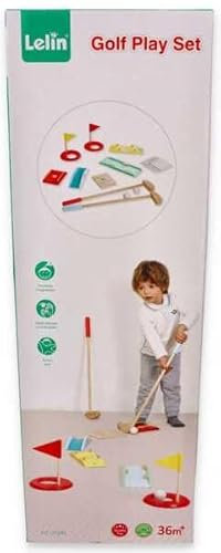 Set mini golf in legno, giocattolo per bambini dai 3 anni in su. Set completo da golf per bambini, 2 mazze da golf, 2 palline da golf, 2 fori per bandiere, 5 ostacoli in legno. Gioco per bambini: mini