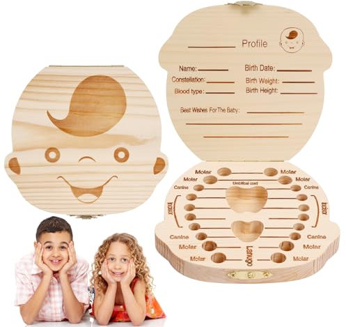 Aolso Caja de Dientes de Leche, Personalizar Bebé Caja de Recuerdos de Madera