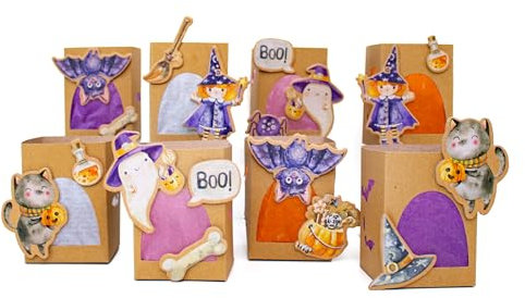 Papierdrachen 8 Tischlichter zu Halloween - Deko für Halloween Party - Lichtdeko - Tischdeko für Kinder zum Selberbasteln - Set 01