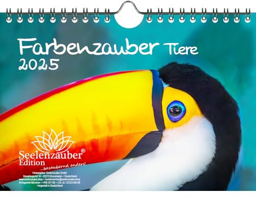Farbenzauber Tiere DIN A5 Wandkalender für 2025 Farben Colours - Geschenkset Inhalt: 1x Kalender, 1x Weihnachtskarte (insgesamt 2 Teile)